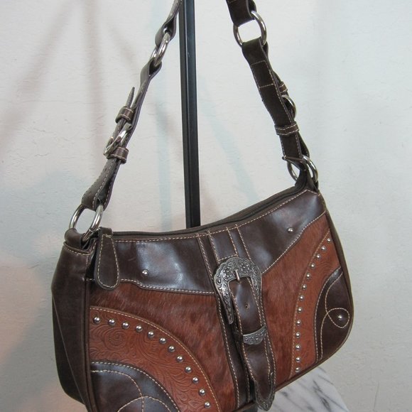 Faux Leather & Cow Hide Western Shoulder Bag - Picture 3 of 8